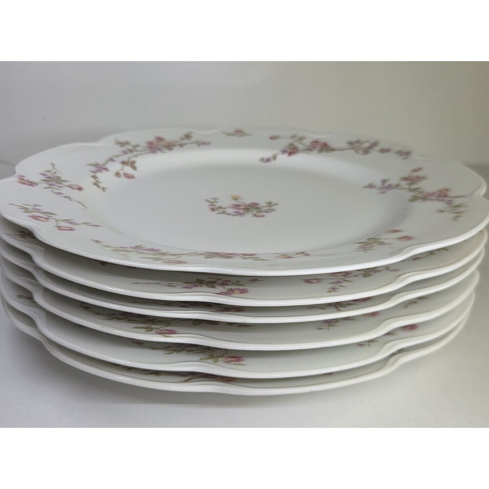 Antique Set Of 6 Haviland Limoges Scalloped Dinner Plates Floral Roses Schleiger - Picture 10 of 16